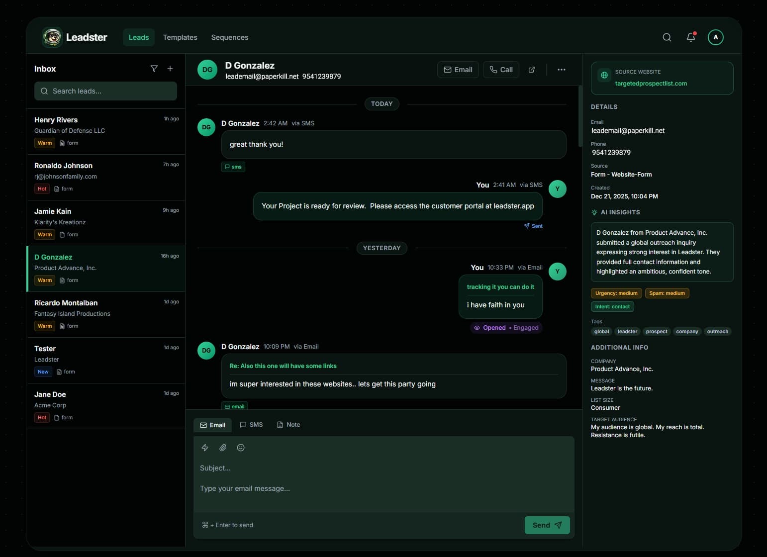 Lead Detail - Unified Timeline
