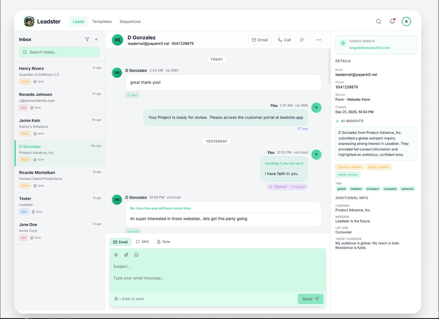 Lead Detail - Unified Timeline